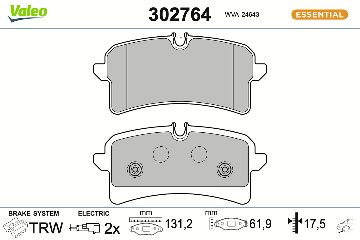 Комплект тормозных колодок, дисковый тормоз - 302764 VALEO